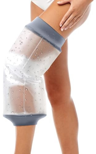 COMFYTHERA Copertura impermeabile per doccia, protezione per ferite alla caviglia, vasca da bagno per adulti, a tenuta stagna, per chirurgia del piede, caviglia, ustioni, riutilizzabile (ginocchio a D