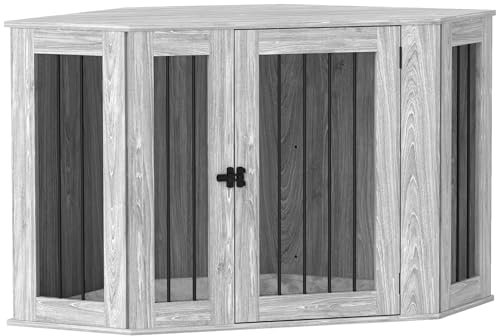 PawHut Dog Crate Furniture, Side Table Dog Kennel with Cushion, Large Door, for Large Dogs - Grey