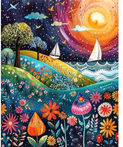 JATOK Malen Nach Zahlen Erwachsene, Paint by Numbers Malen Nach Zahlen, DIY Sternennacht mit Pinseln und Acrylfarben Handgemalt Ölgemälde Leinwand für Home Decor, Ohne Rahmen (40x50cm)