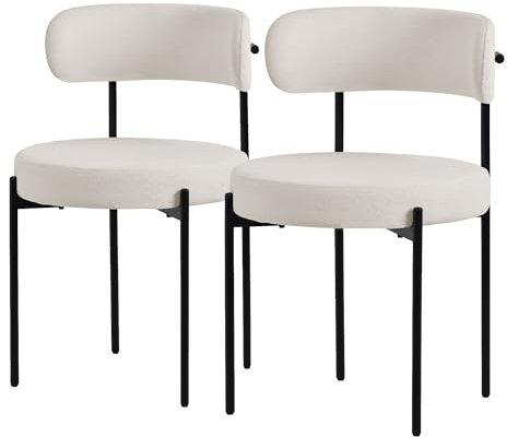 ML-Design Esszimmerstühle 2er Set, Küchenstuhl aus Teddystoff Weiß, Wohnzimmerstuhl mit Rückenlehne, Polsterstühle mit schwarzen Metallbeinen, Loungesessel ergonomisch, Stühle für Esszimmer/Wohnzimmer