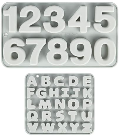 XTDMJ 2 Stück Silikonform Buchstaben und Silikonform Zahlen, A-Z Alphabets Silikonformen & 0-9 Silikonform Zahlen für Kinder, 3D Gießform Set für Schokoladenform Seifenform