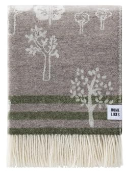 JJ Textile Woodland Throw New Wool & Recycled Merino Sheep Wool- Soft & Cosy With a Reversible Design - Sustainable Throw for Bed, Sofa & Home Decor - Large Blanket 190cm x 130cm.