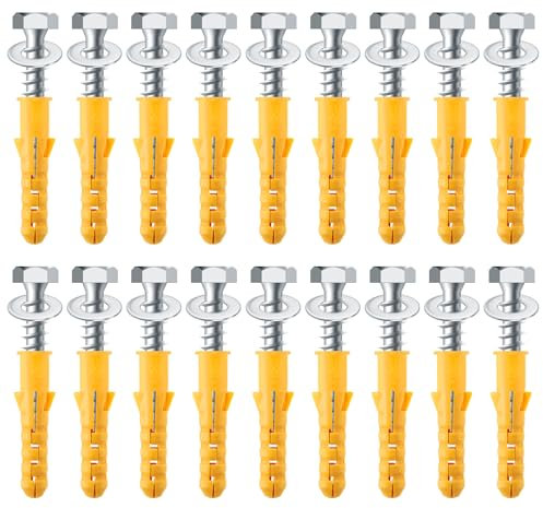 Lot de 18 chevilles M10 x 50 mm robustes pour mur de maçonnerie et vis à béton avec rondelle de fixation murale en zinc plaqué zinc, chevilles murales solides et vis pour support TV, antenne,