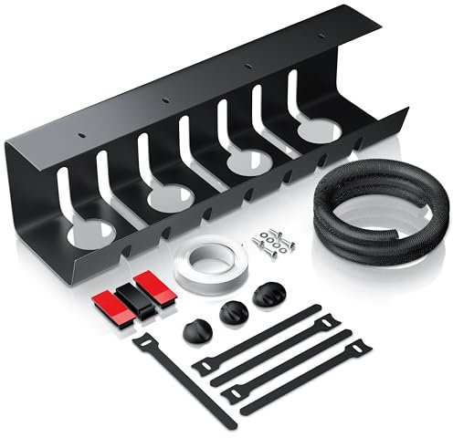 CSL - Kabelkanal Schreibtisch - Kabelhalter ohne Bohren - Untertisch Kabelmanagement selbstklebend – Edelstahl - Kabelführung für Zuhause und Büro Office – Kabelorganisation - schwarz