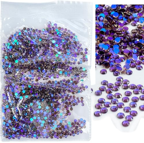 Roellgs Hotfix Rhinestones，1440Pcs Glass Flatback Rhinestones Hot Fix Gems for Clothes DIY Decoration (Purple SS10)