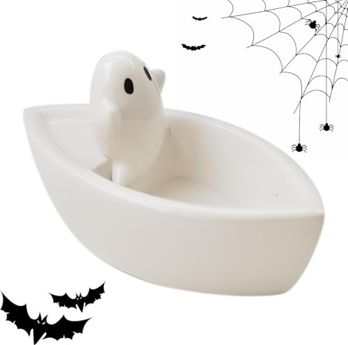 Misaakoeq 2024 Halloween-Geister-Kerzenhalter – Keramik-Kerzenhalter, Halloween-Kerzenhalter, dekorative Kerzenhalter, Aromatherapie-Teelicht-Dekorationen für Zuhause, Tischdekoration