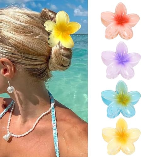 4 pinces à cheveux en forme de fleur pour femme, Fleurs Cheveux Accessoires, Conception antidérapante, Grandes pinces à cheveux mignonnes pour cheveux épais pour femme et fille