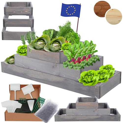 MODO24 Hochbeet Holz, Blumenkasten, Gartenbeet, 27x90x30cm, Grau | Robustes Kräuterbeet & Pflanzbeet aus Kiefernholz, Dekoratives Blumenbeet & Gartenbeet für Garten, Balkon & Terrasse