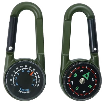 Kompass mit Karabinerhaken Thermometer, Karabiner Haken Minikompaß, Kompass Schlüsselanhänger, Multifunktionaler Tragbarer Karabiner aus Metall für Camping, Wandern, 3-in-1-Kompass