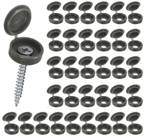 M METERXITY 100-Pack Plastic Hinged Screw Cover Caps, 4mm Shutter Screws with Caps, Fold Snap Washer Covers, Washer Flip Protection Covering M3 M4 M5 Screws Heads [Dark Gray]