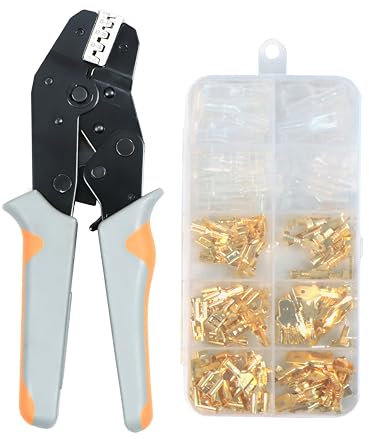 Preciva 600-Piece Spade Connector Crimping Tool Kit – Ratchet Electrical Crimping Pliers for 0.5–1.5 mm² (AWG 22–16) with Brass Male & Female Terminals