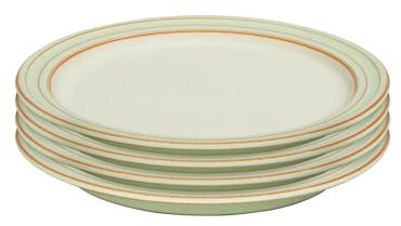 Denby - Heritage Orchard Small Plates Set of 4 - Dishwasher & Microwave Safe Stoneware Clay - Tones of Apple Green and Oatmeal - Rustic and Artisan - 18cm Diameter - Chip Resistant, Durable & Elegant
