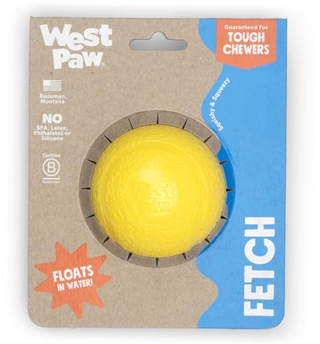WEST PAW Boundr Ball Hund Apportierspielzeug - Hüpfspielzeug für Hunde, Apportieren, Fangen, Kauen, Spielen - Schwimmbare, recycelbare Bälle - Große Löwenzahn Gelb