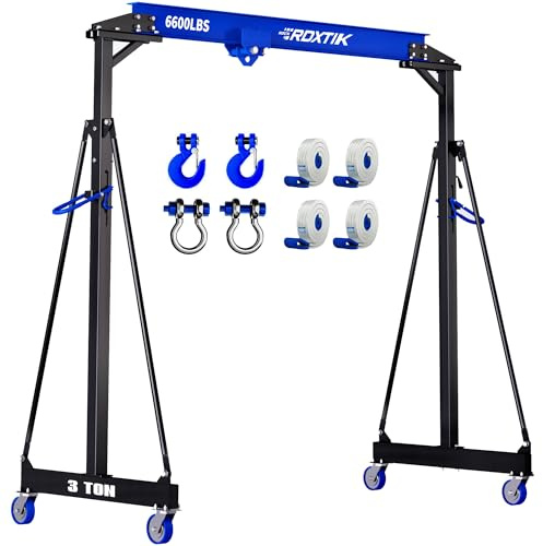 RDXTIK 3 Ton 6600LB Gantry Crane, 3 Ton Manual Trolley, 9.06FT Max Width, Portable Shop Crane with 8.53-12.47 FT Adjustable Height, Dark Blue