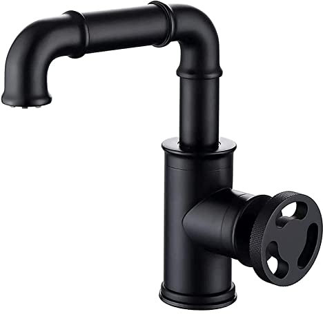 Robinet de Salle de Bain Industriel Noir Mat, Robinet de Salle de Bain à Un Trou à Un Trou à 360 °, Robinet de lavabo de Salle de Bain en Lait