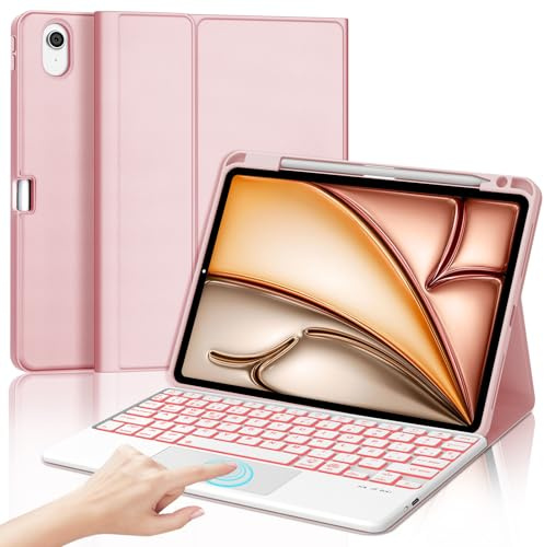 IVEOPPE Funda Teclado para iPad Air 11 11 Pulgadas M4 2026/M3 2025/M2 2024 | Capa Keyboard Touchpad Retroiluminado QWERTY Español Ñ, Bluetooth Magnético Desmontable Teclado con Portalápices, Rosa claro