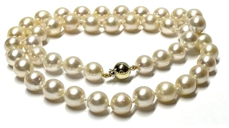 Perlenkette 585/- Gold Perlen japanische Akoya semi rund 8,5-9mm naturfarbig creme 46cm