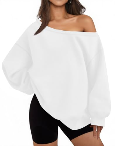 BONITEE Women One Shoulder Sweatshirts Off The Shoulder Top Pullover Hoodie | Casual Long Sleeve Sweatshirts 2026 Fall Off The Shoulder Pullover Sexy One Shoulder Tops Cute Loose Cotton Cotton Hoodies