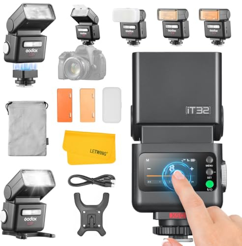 Godox iT32 TTL Kamera Blitz mit X5C Blitzauslöser für Canon, Magnetischer Blitzschuh und Auslöser (2-in-1), 510 Blitze mit Voller Leistung, Touchscreen Eingebauter Empfänger und Batterie