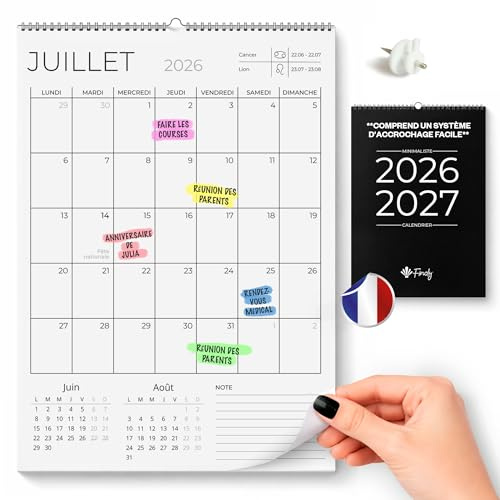 Finoly Calendrier 2027 Mural Vertical 2026 Janvier 2026 Juin 2027 (18 Mois)