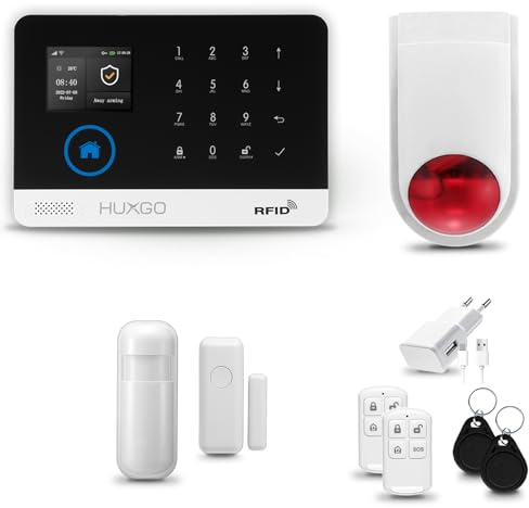 HUXGO® HXA003 Alarmanlage Haus WiFi + GSM mit Sirene | Alarm System mit Bewegungssensor, Fensteralarm/Türalarm | Alarmanlage Fernbedienung | Smart Home Security TUYA