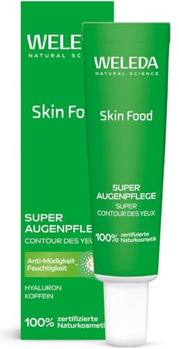 WELEDA Bio Skin Food Super Augenpflege – Naturkosmetik Augencreme mit Koffein, Hyaluronsäure & Phytosqualan reduziert Augenringe/Schwellungen & spendet müden Augen Feuchtigkeit (vegan, 12ml)