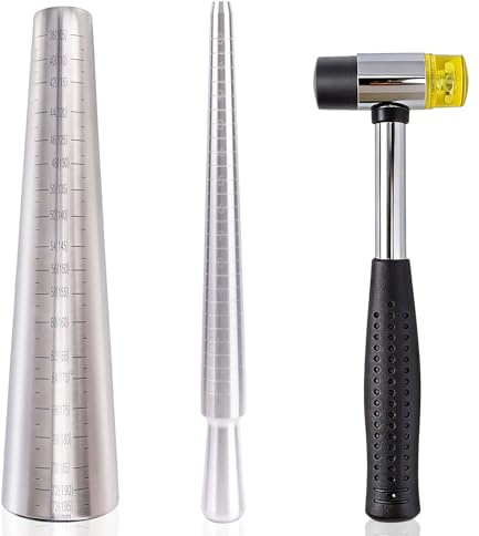 Riparazione Set di Utensili Misurazione Mandrini per Anelli e Bracciali | Mandrino in Acciaio Inossidabile Martello Gomma per la Modellazione Ridimensionamento Kit Creazione di Gioielli Fai Da Te