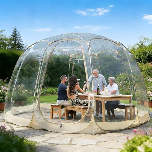 Outdoor Geodätisches Haus, 3,5m Campingunterstand mit transparentem Fenster, Wetterfestes Gewächshaus Iglu für Terrasse und Esszimmer