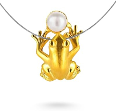 Drachenfels Froschkönig Anhänger I Kettenanhänger aus goldplattiertem 925 Sterling Silber I Nickelfreier Silber-Anhänger mit Süßwasserperle I In Goldschmiedequalität gefertigt I D FR 64/AGG