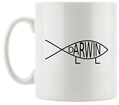 Pixxprint J.Roxx Darwin Fisch Tasse, ca. 300ml Fassungsvermögen, Keramik Weiß, Spülmaschinenfest