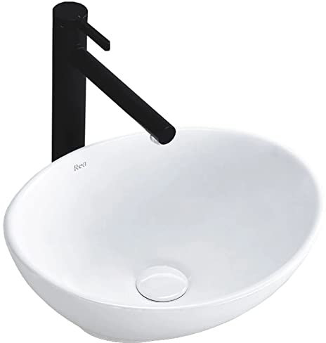 Rea Aufsatzwaschbecken SOFIA WHITE Waschtisch Handwaschbecken Waschschale Waschbecken für Badezimmer aus hochwertiger Keramik (Weiß)