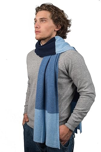 Dalle Piane Cashmere - 3 Farben Schal aus 100% Kaschmir - Made in Italy - für Mann, Farbe: Blau/Hellblau/Himmel, Einheitsgröße