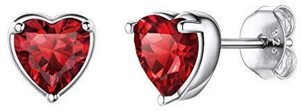 ChicSilver Boucles d'oreilles coeur en Argent 925 Avec Pierre de Naissance Coloré Elégant Boucles d'Oreilles Clous et Puces Femme - Idée Cadeau Anniversaire,Noël,Saint Valentin Janvier-grenat