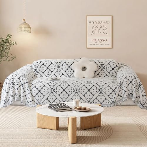 SHANNA Sofa Überwurfdecke 1/2/3/4 Sitzer, Chenille AB Seiten Vintage Jacquard Sofabezug L Form U Ecksofa Große Sofa Überzug, Vielseitige Sofaüberwurf Couch Überzug Sofa Cover Futonbezug mit Quaste