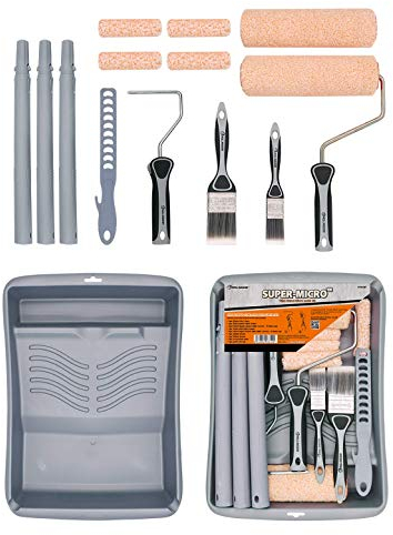ROLLINGDOG Paint Roller Set - Paint Rollers and Tray Sets with Extension Pole,Paint Brush,Microfiber Roller Cover,15 PC Paint Tool Kit for Painting Walls and Ceilings