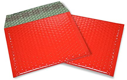 20 Stück Snooploops Luftpolster-Briefumschläge, Farbige Metallische Luftpolster-Versandtaschen Format 165x165 mm, mit Selbstklebeverschluß, Metallic Bubblebag Versandtaschen/CD (rot)