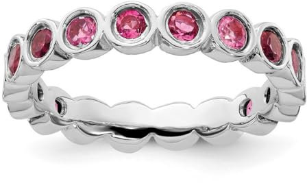 Bague en argent sterling 925 poli à motifs empilables avec tourmaline rose, taille 10, bijoux pour femme, One Size, Métal Argent Pierre précieuse Métal Argenté, Tourmaline rose