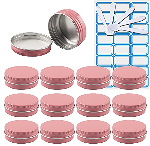 ZEOABSY 10 Piezas 30 ml Rosa Tarros de Aluminio Vacíos Redondo con Tapa Rosca Bote Crema 30ml para Loción Bálsamos Velas Contenedor De Cosméticos con 5 Cucharas y 1 Etiqueta