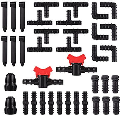 FOGWOWO 38pcs Irrigation Fittings Kit for Tubing,Barbed Connector for 1/2 Inch Hose Pipe Connectors 16 mm Tubing Fittings Plastic Drip Irrigation Kit
