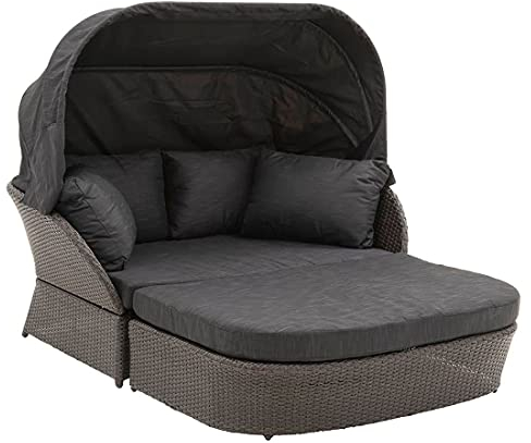 OUTLIV. Sonneninsel Spain, Polyrattan Geflecht, Olefin Bezug, Sonnendach und Kissen, Wetterfest und Langlebig, 154x192x65 cm, Grau Schwarz-Grau