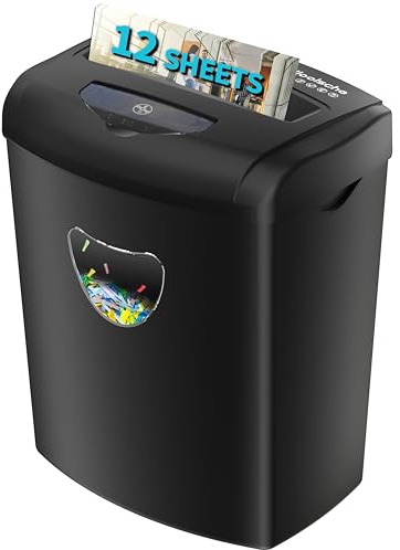 Woolsche Paper Shredder, 12-Sheet Cross Cut with 5.55-Gallon Basket, P-4 Security Level, 3-Mode Design Shred Card/CD/Staple/Clip, Heavy Duty with Jam Proof System, Paper Shredder for Office (ETL)