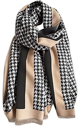 LumiSyne Damen Winter Kaschmir Schal Mode Tücher Klassische Hahnentritt Pashmina Schals Mit Quasten/Fransen Warme Weiche Langer Verdickter Stolen Schultertuch