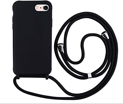 wentdzSW Cordon de Coque Compatible avec iPhone 6/7/8 Plus(5.5),Couleurs de Bonbons Cover Silicone Liquide Lanyard Case Réglable Collier pour Étui Housse -Noir