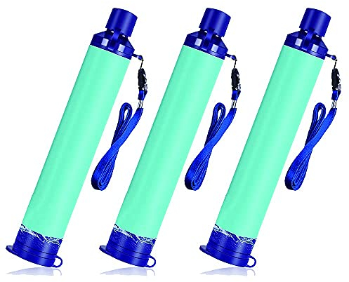 Filtre à eau Extérieur, Portable Filtration D'eau, Personnelle Paille équipement De Survie D'urgence Purificateur D'eau pour Camping Randonnée Escalade Sac à Dos bleu (3*Filtre à eau)