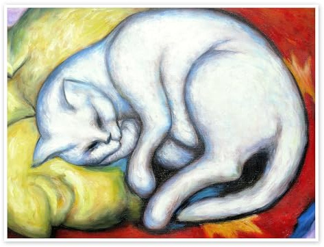 Posterlounge Die weiße Katze (Kater auf gelbem Kissen) Poster | 70 x 50 cm von Franz Marc Wandbilder Wanddeko
