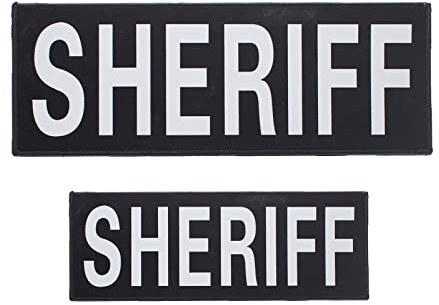 Sheriff Patches Reflektierende Mit Klettverschluss Haken Und Schlaufe Rückseite Abnehmbarer Emblem Für Polizeiweste Jacke Rücke Kampfschild Taschen Rucksäcke (1 Klein + 1 Groß)