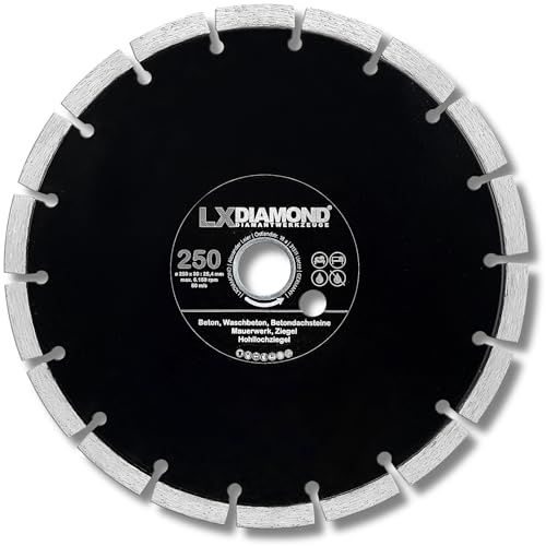 LXDIAMOND Diamant-Trennscheibe 250mm x 25,4mm - für Schneidetische, Brückensägen - Diamantscheibe zum Trennen von Stein, Beton, Ziegel, Mauerwerk - 250 mm Steinscheibe in Profi Qualität