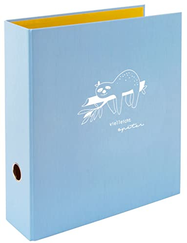 goldbuch 33 129 Ordner frech & frei Hellblau, Motiv Faultier, Aktenordner, Maße 28,5 x 32 x 8 cm, Einband aus Kunstdruck mit Weißprägung, Hefter mit Hebelmechanik, Heftordner Blau