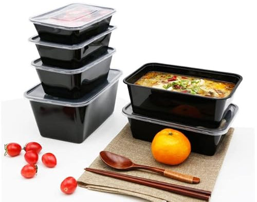 HOT BARGAINS 50 X 1250ml Heavy Duty Takeaway Food Containers with Lids Black Colour Non CFC, BPA Free, Microwave & Freezer Safe for Home Restaurants Hygiene Proof Packing