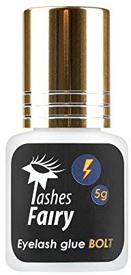 Lashes Fairy Super Fast Eyelash Extension Glue Bolt | 0.5 Sec Drying Time | Black | Liquid | Eyelash Extension Adhesive | Up to 6 Weeks Retention | Professional Use Only